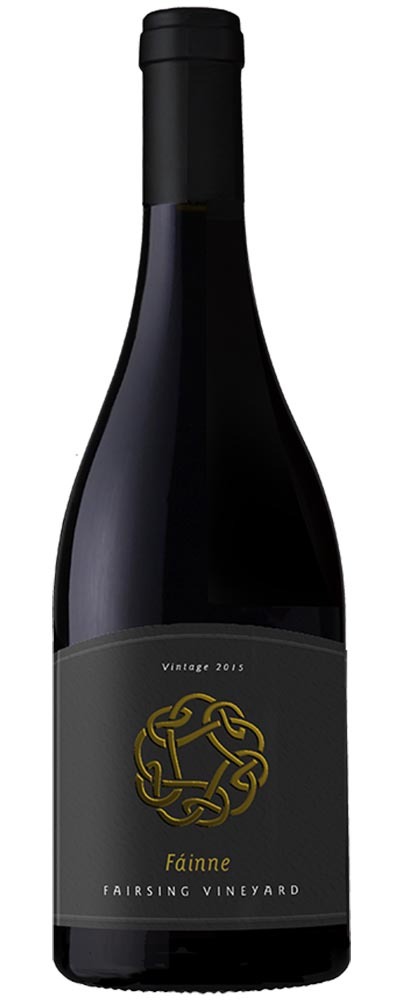 Fairsing Vineyard's 2015 barrel select Fáinne Pinot noir with gold Celtic Knot on the label is the epitome of Oregon's Willamette Valley