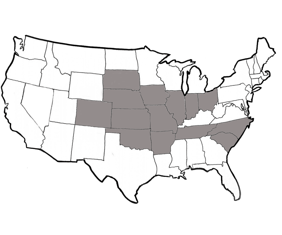 A map of the United States highlighting the Midwest state included in Fairsing Vineyard's Spring 2020 Wine Club Allocation