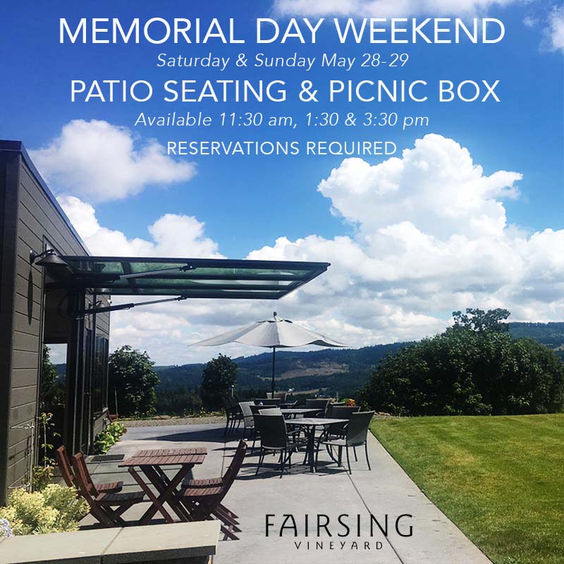 Memorial Day Weekend at Fairsing Vineyard with green grass and blue skies in Oregon's Willamette Valley