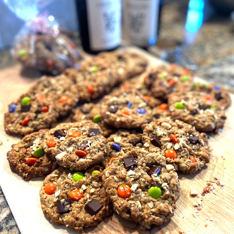 Fairsing Vineyard honey and a protein-packed mix of peanut butter, oats, and chocolate bits make these cookies a monster treat.