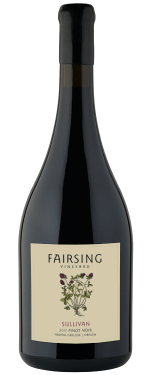 The Fairsing Vineyard 2017 Sullivan Pinot noir magnum bottle with crimson clover on the label
