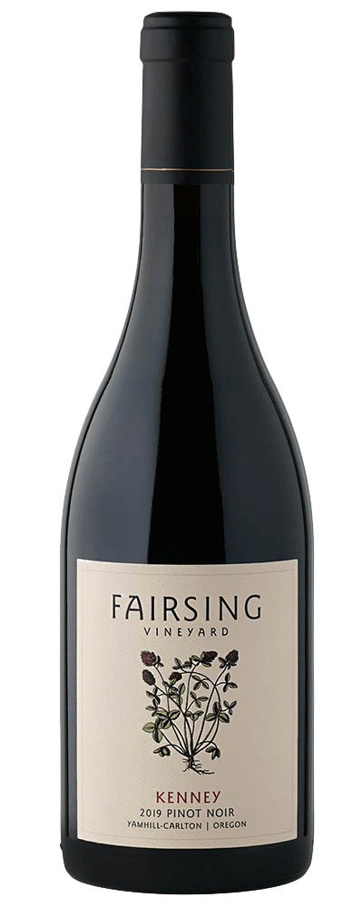 The 2019 Fairsing Vineyard Kenney Pinot Noir with crimson clover on the label is a robust and tawny favorite