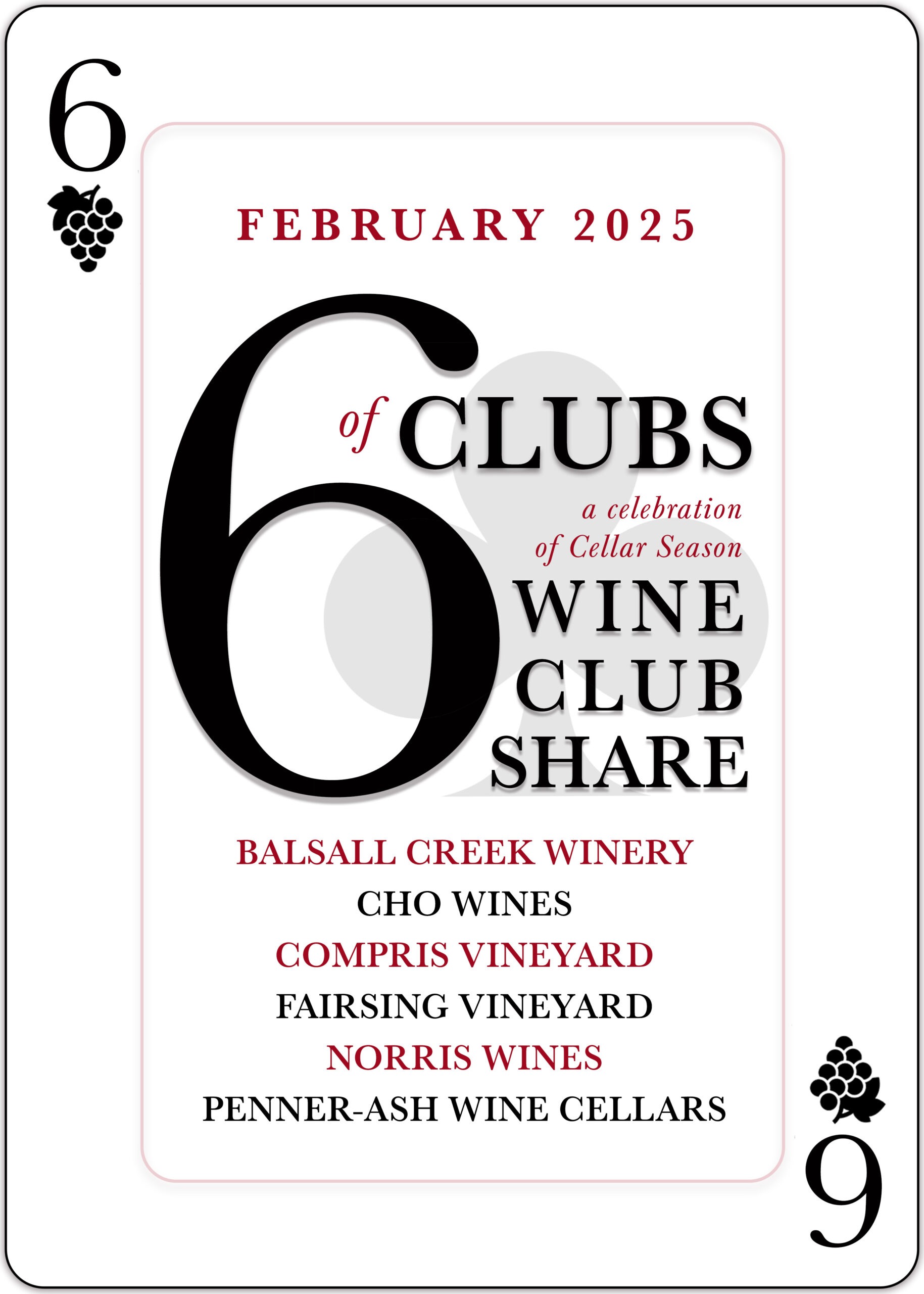 The February 2025 Six of Clubs Wine Club Share in Oregon's Willamette Valley