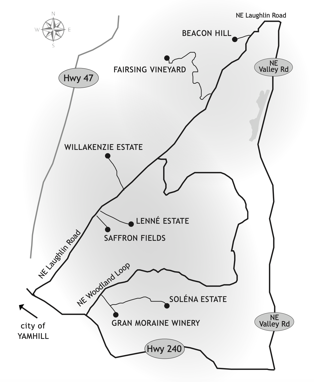 Laughlin Loop Holiday Edition map of participating wineries along Laughlin Road and Woodland Loop